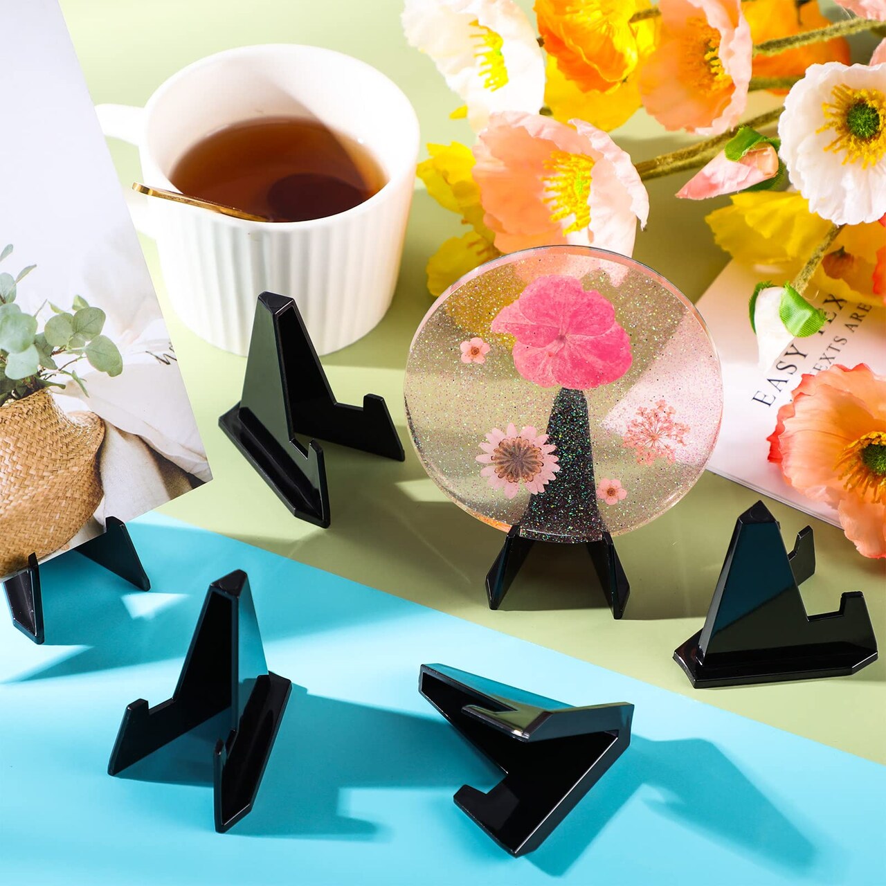 12 Pieces Easel Stands Mini Coin Display Stand 2.17 x 1.65 Inch Easel Holder Card Stand for Display Black Display Stand for Collectibles Plastic Plate Display Holder for Medal Watches Picture